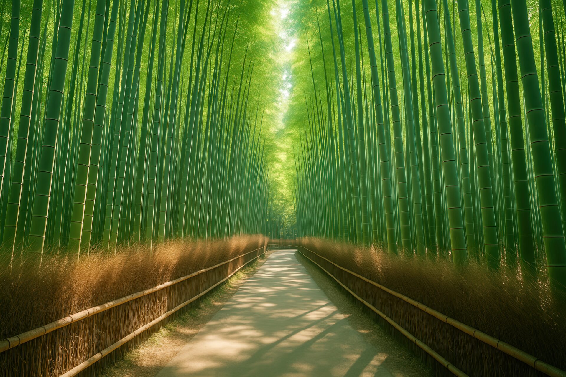 竹林の間を抜ける静かな遊歩道