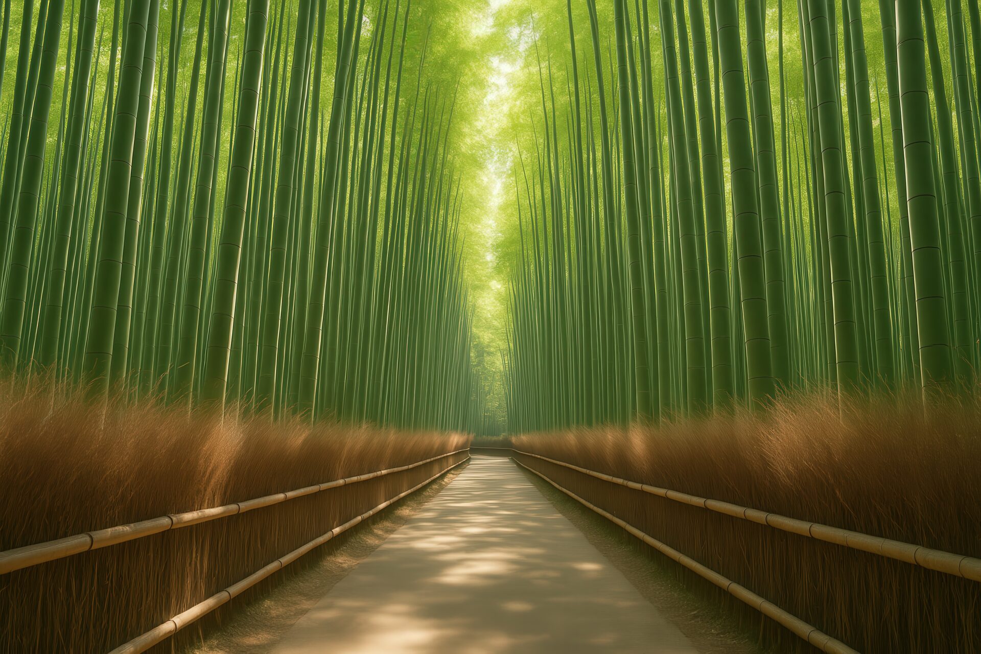 光が差し込む美しい竹林の小道