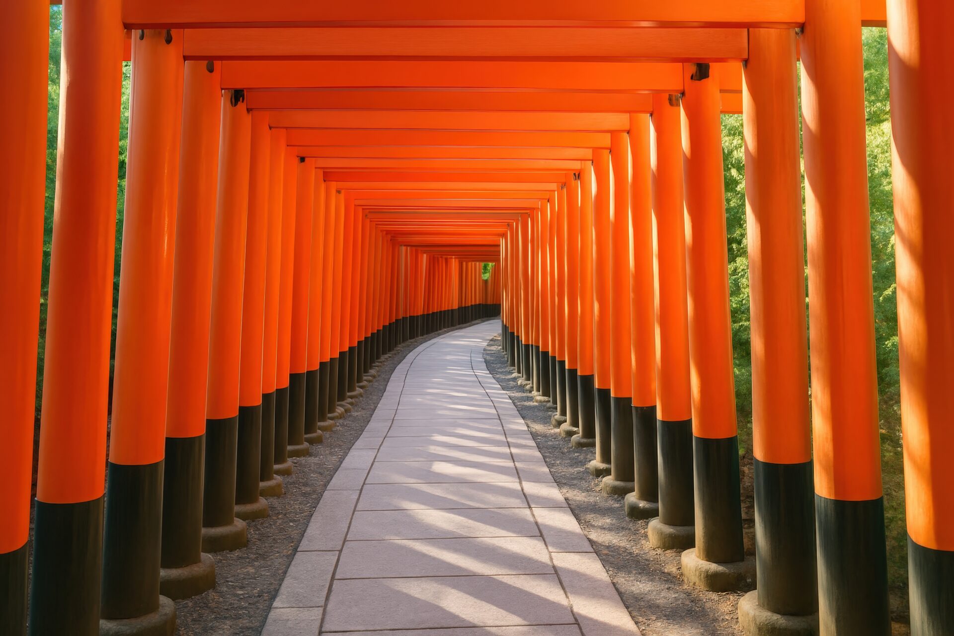 曲がりくねった鳥居の小道