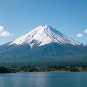 快晴の空の下でくっきりと見える富士山