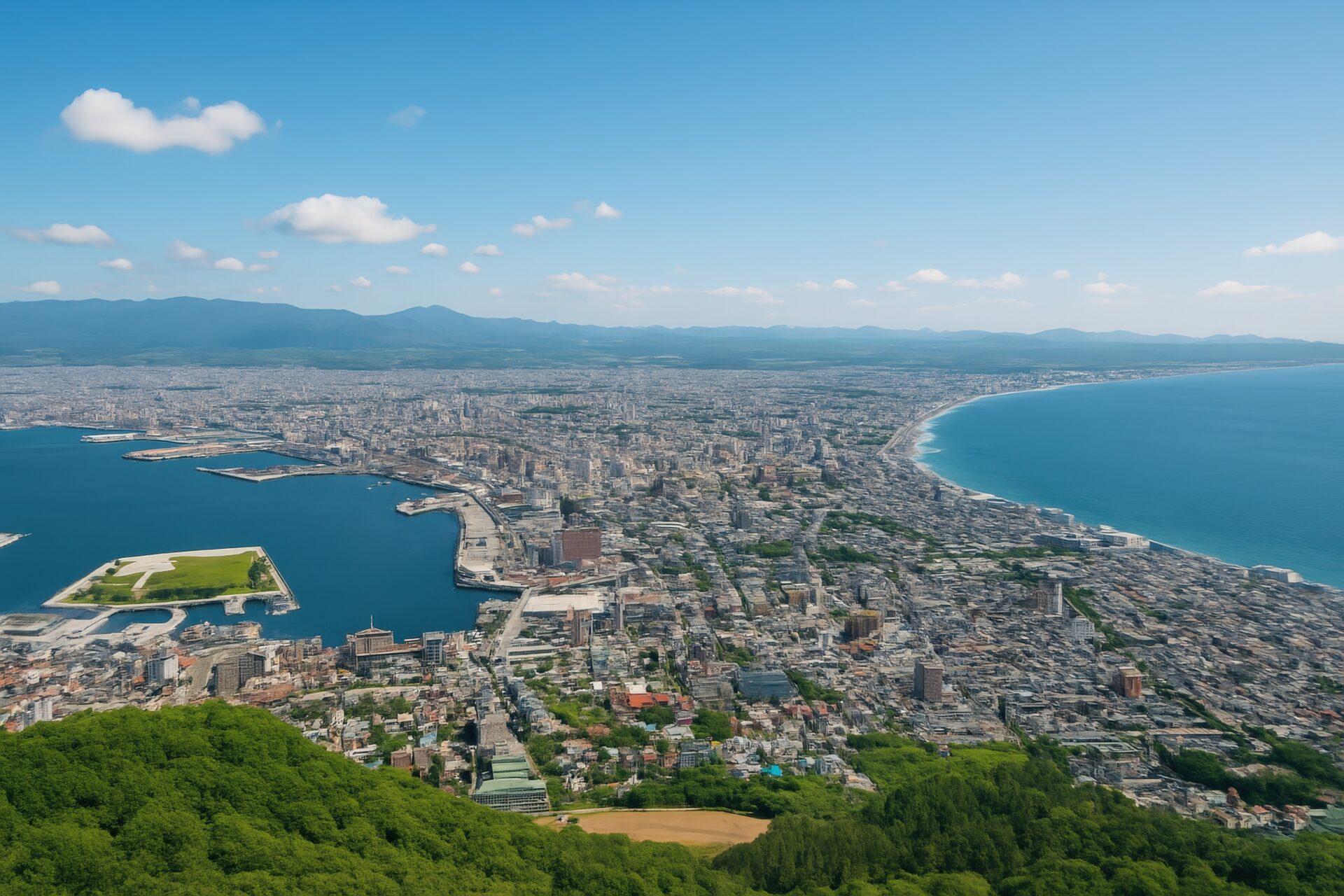 函館山から見下ろす市街地と港の昼景色