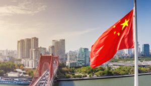 中国国旗と中国の歴史的建築物