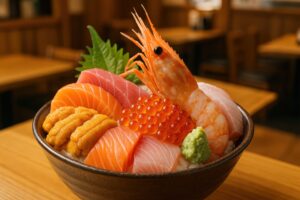 ウニといくらの輝きが際立つ贅沢な海鮮丼