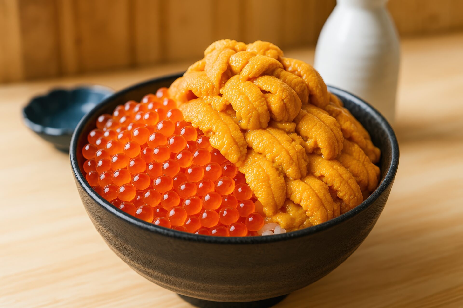 盛りだくさんのネタが美しい海鮮丼のアップ