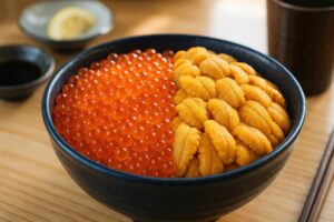 ウニといくらが半分ずつ盛られた海鮮丼