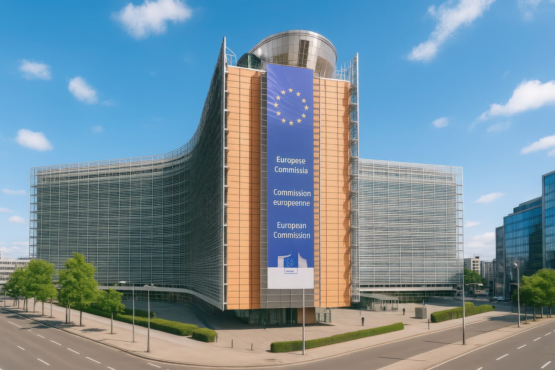 欧州委員会のビルと青空の都市風景