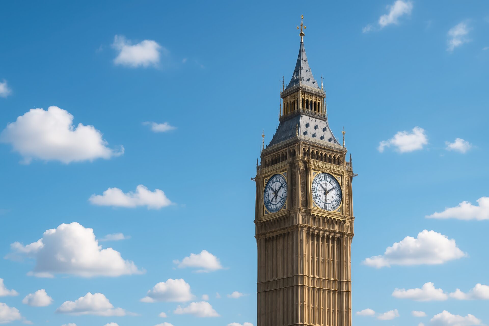 快晴の空を背景にしたロンドンのビッグベン
