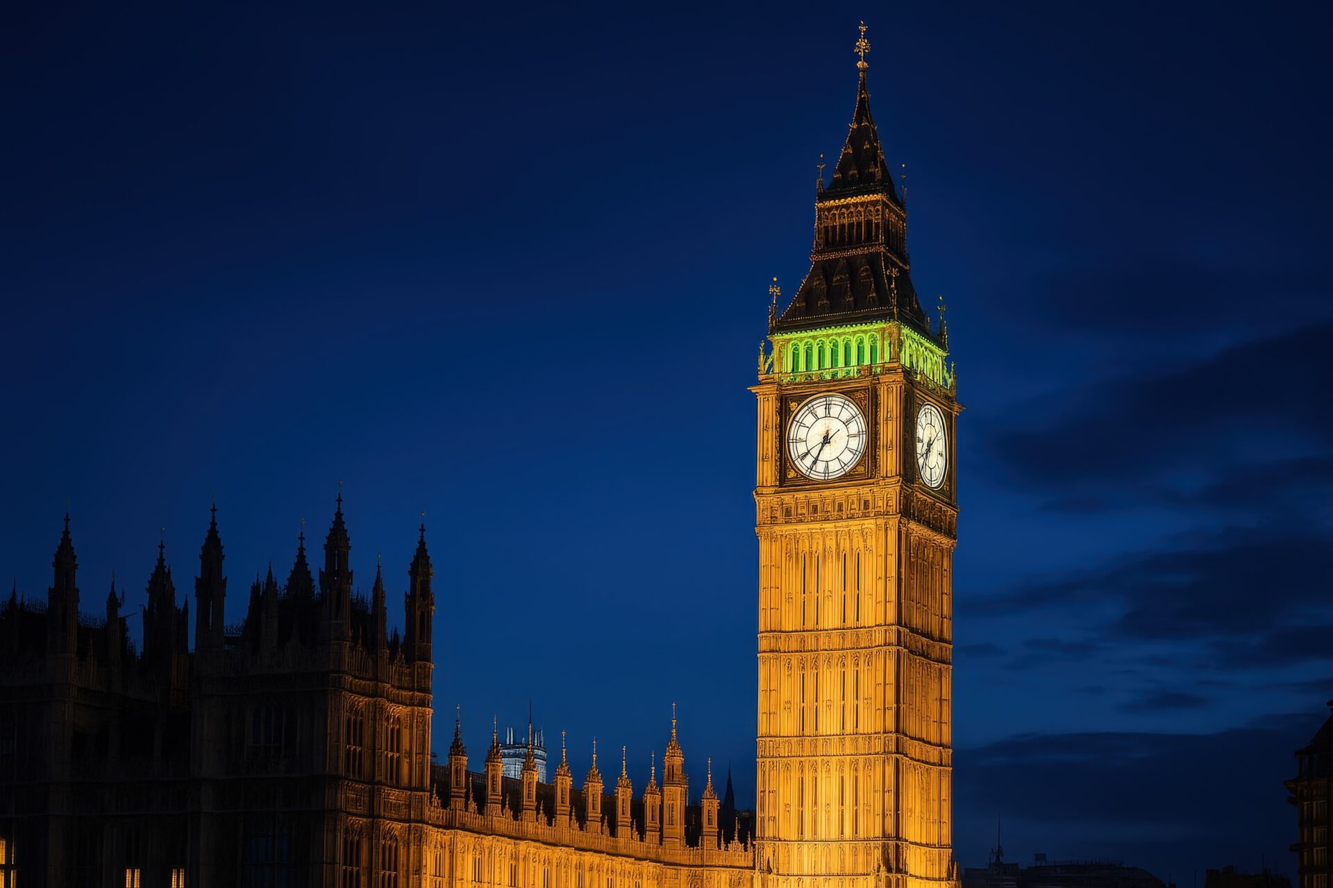 ライトアップされたビッグベンの夜景
