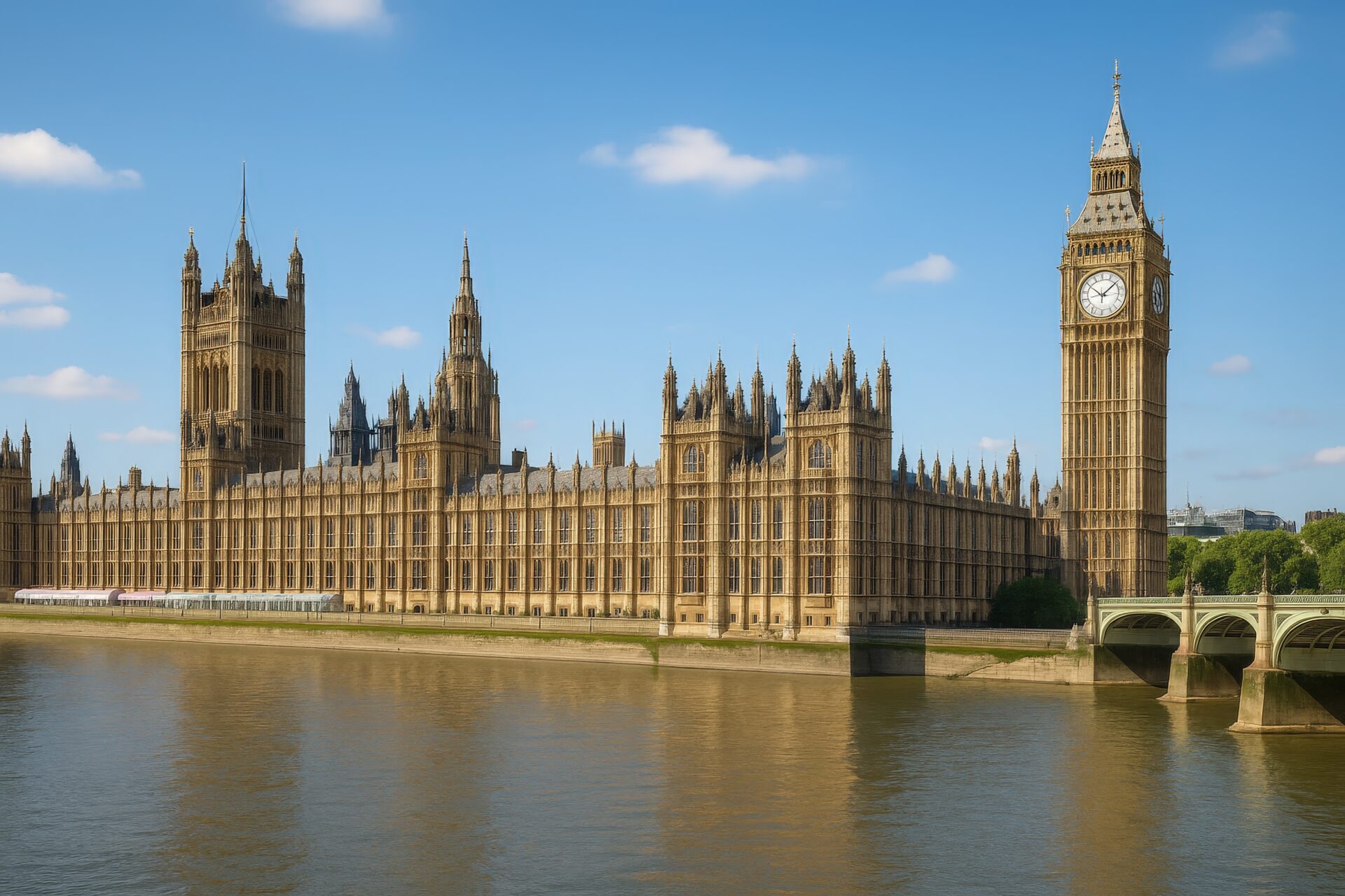 テムズ川越しに見たビッグベンと国会議事堂