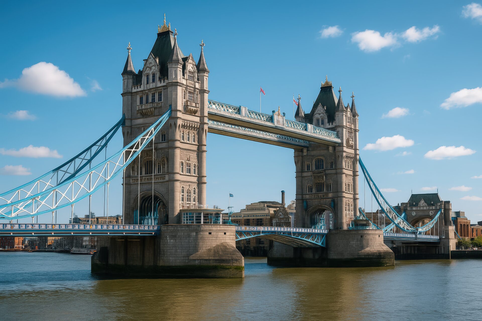 対岸から見たロンドン塔橋と晴天の空