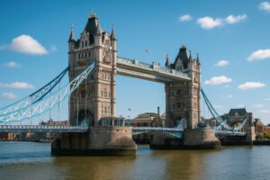 対岸から見たロンドン塔橋と晴天の空