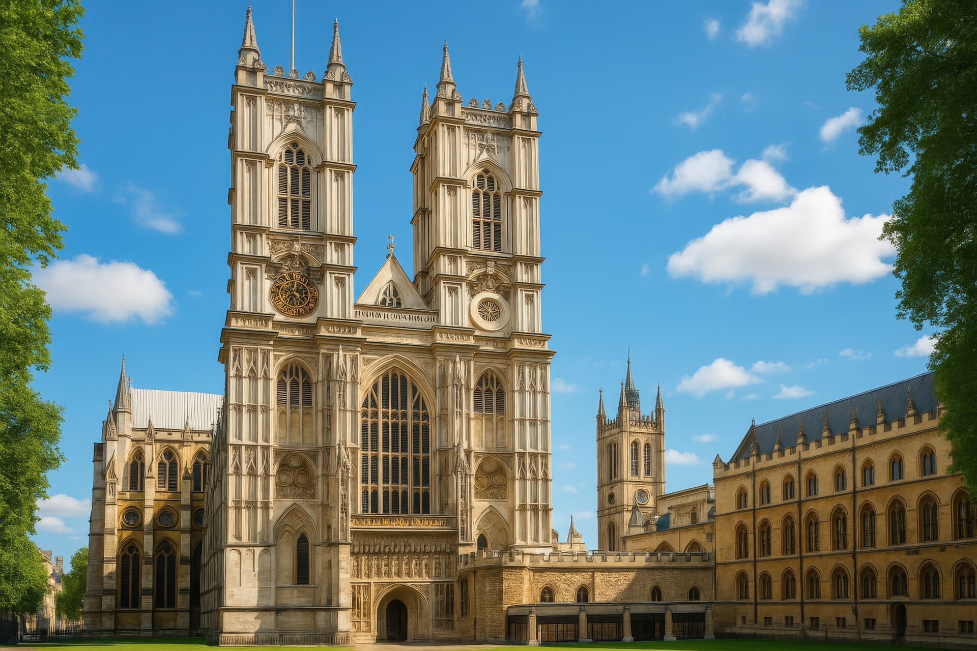 ロンドンのウェストミンスター寺院正面の風景