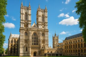 ロンドンのウェストミンスター寺院正面の風景