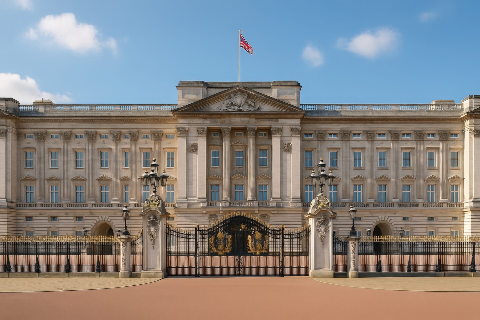 バッキンガム宮殿の正門とイギリス国旗