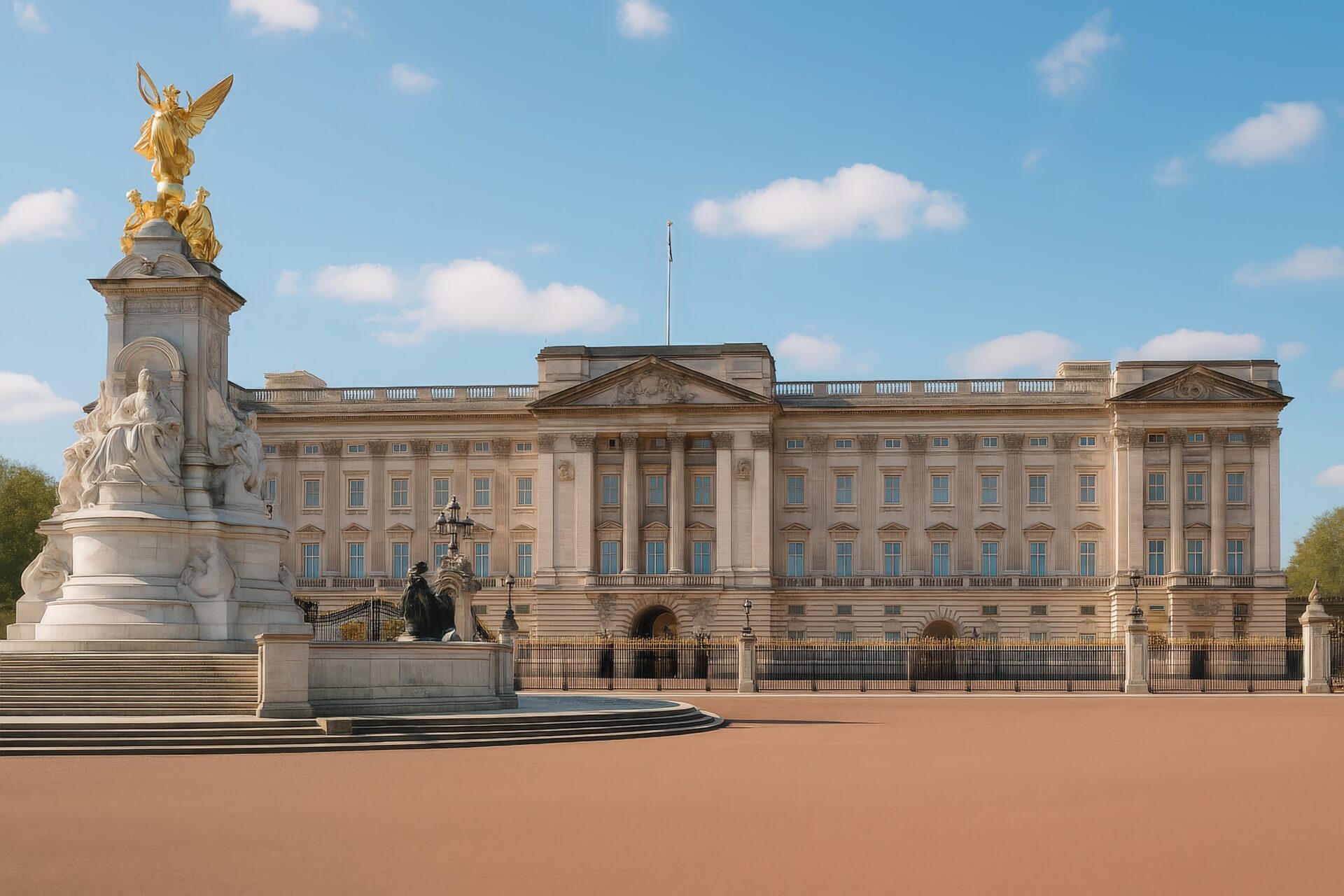 ビクトリア記念碑とバッキンガム宮殿の風景