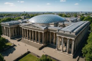 ガラス屋根のある大英博物館を上空から望む風景
