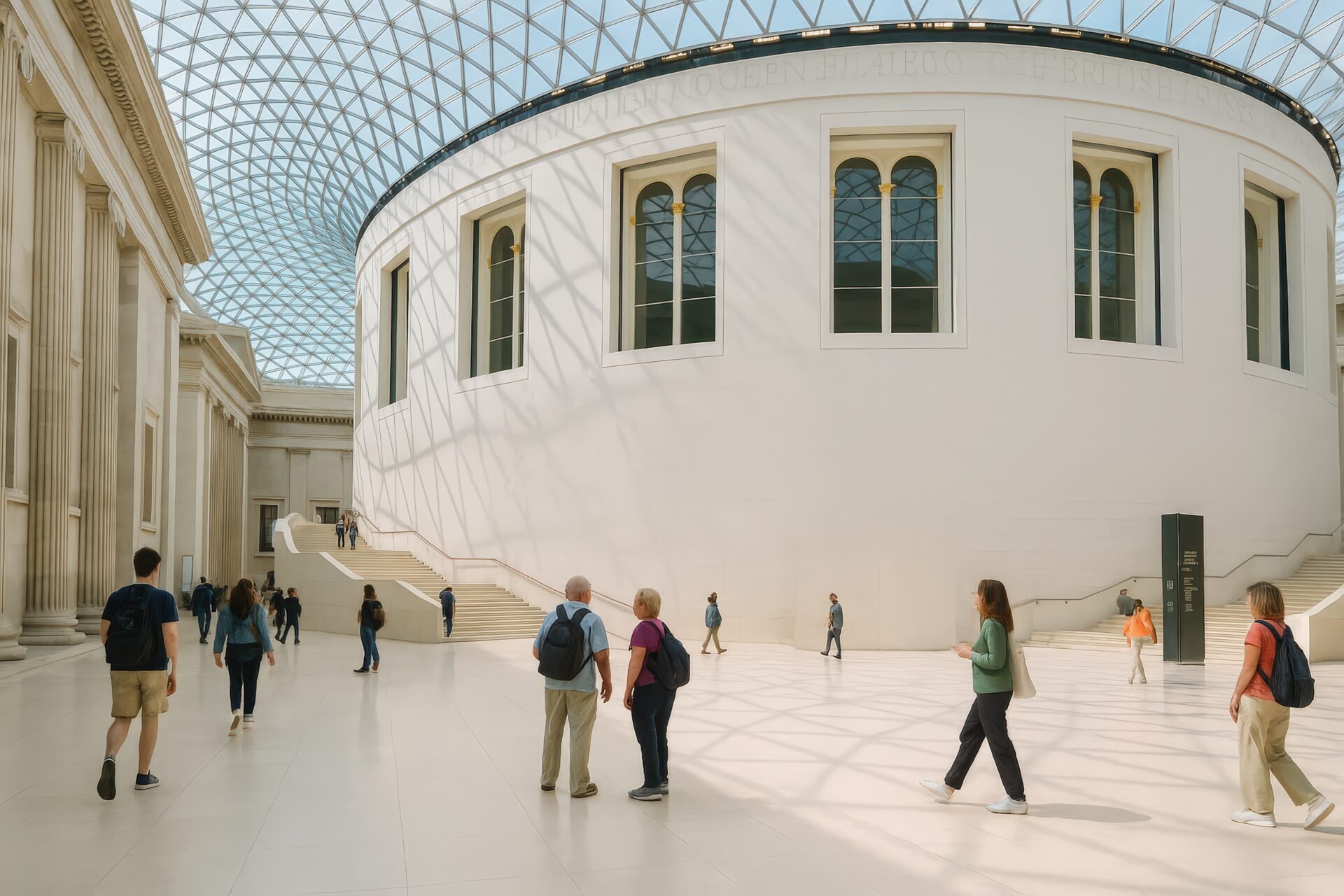 大英博物館のグレート・コートを歩く観光客たち