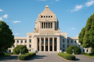 対称構図で捉えた日本の国会議事堂の全景