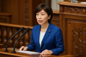 真剣な表情で発言する女性政治家