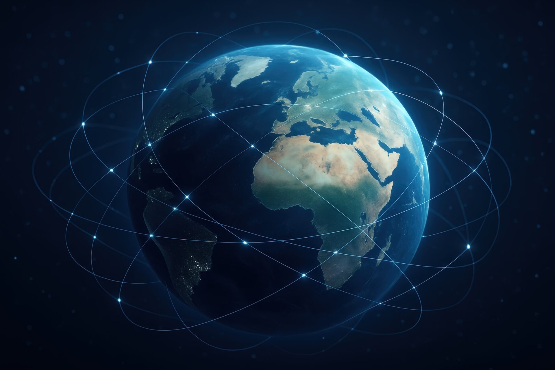 インターネット接続を表す地球と通信ライン