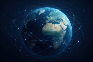 インターネット接続を表す地球と通信ライン
