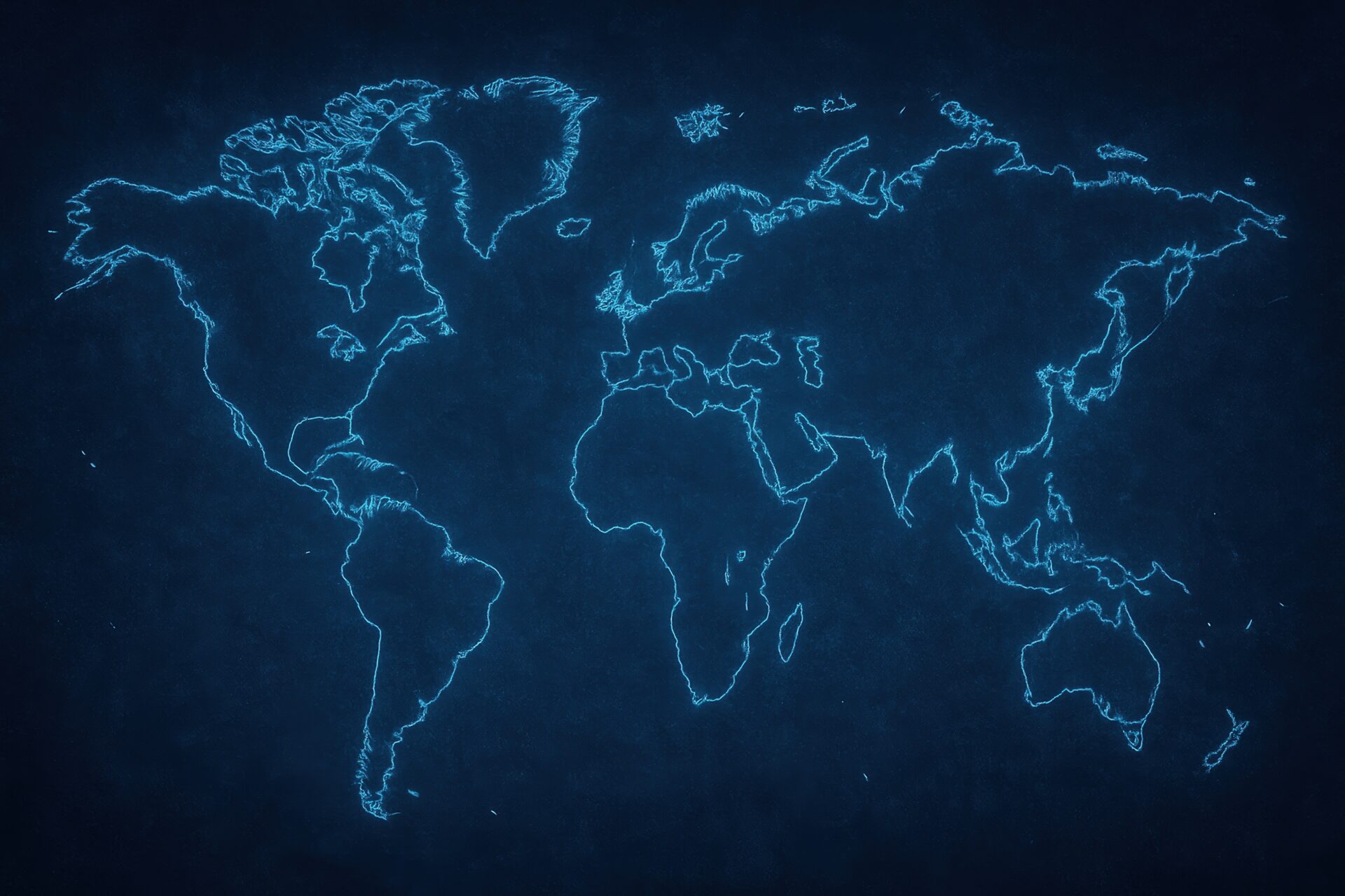ネオン調に光る線画の世界地図イラスト