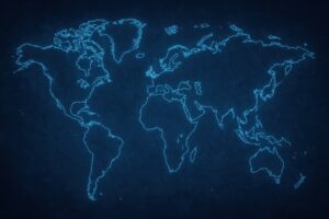 ネオン調に光る線画の世界地図イラスト