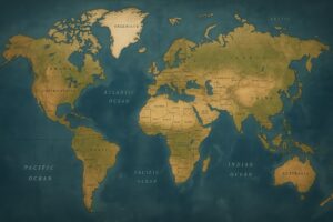 国名入りのレトロなデザインの世界地図