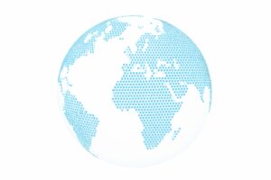 水色ドットで構成された白背景の地球図