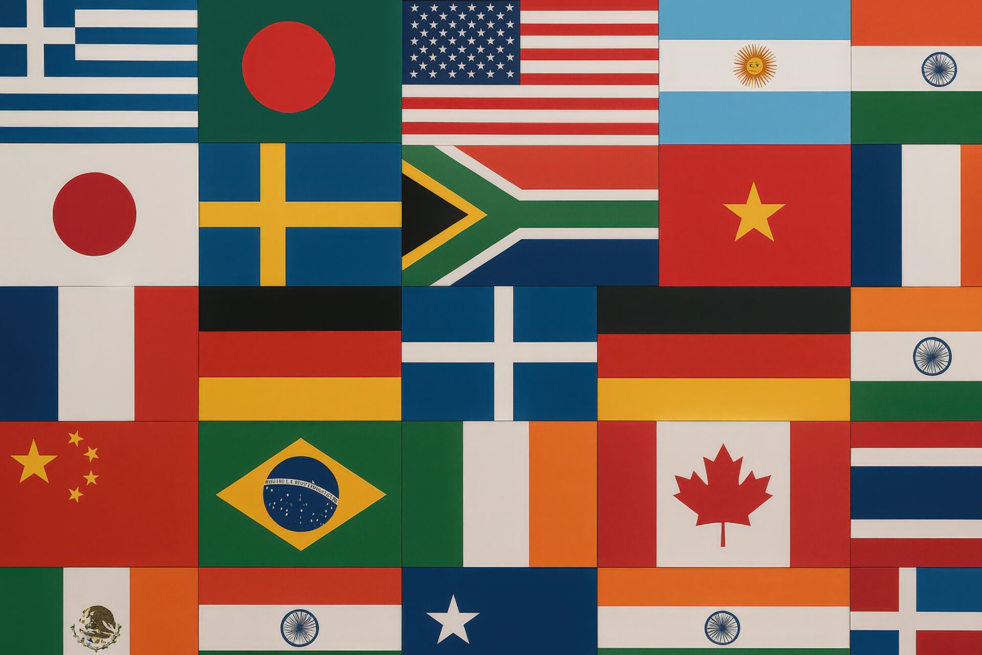 各国の国旗が並べられたカラフルなコラージュ