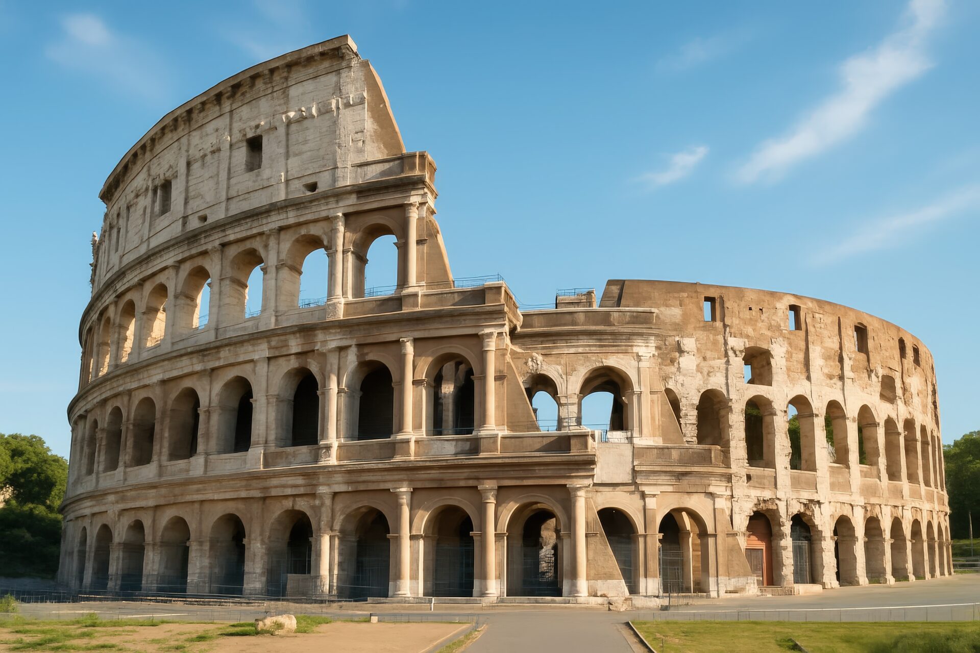 午前の光に照らされたコロッセオの外観