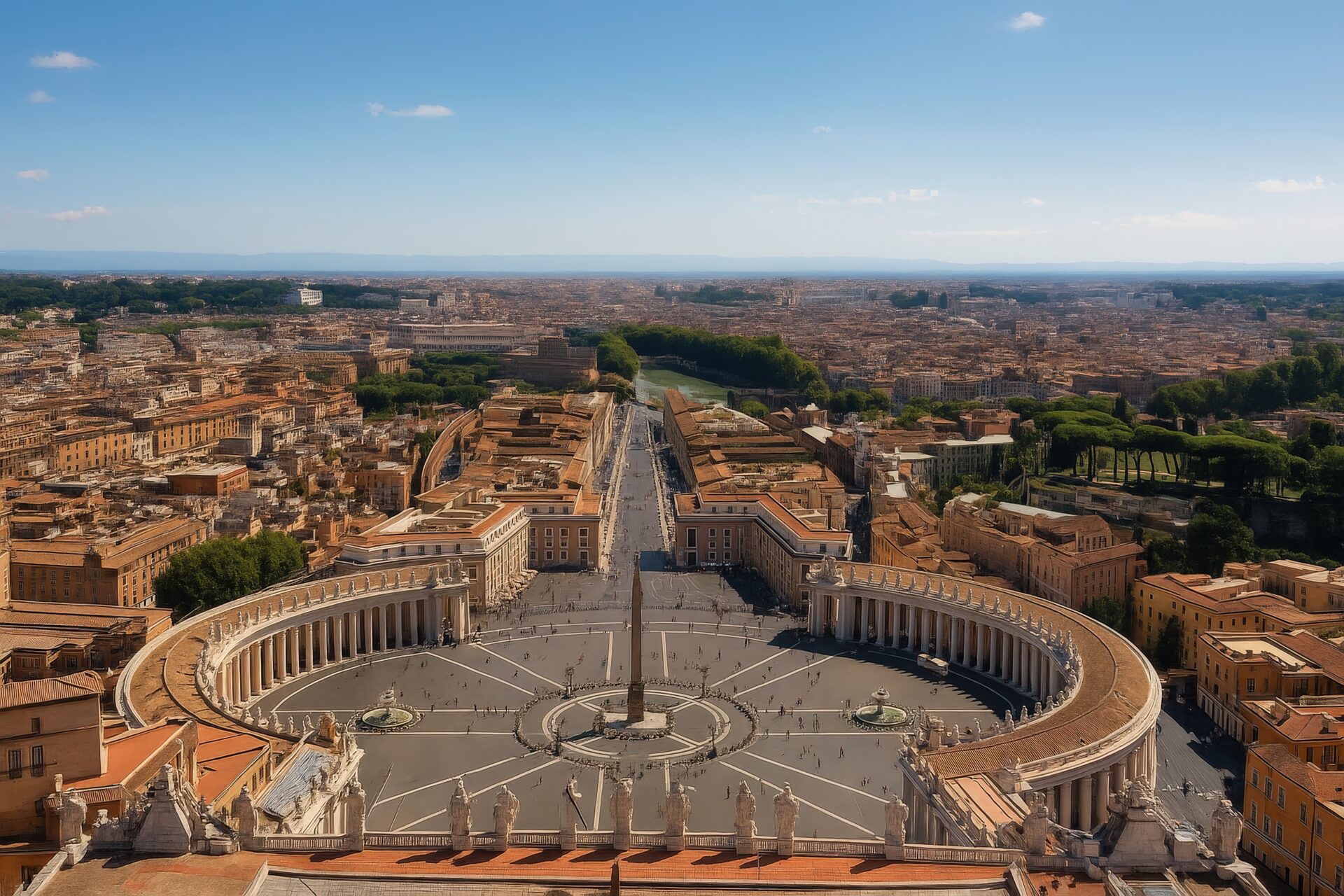 ローマ市街とテヴェレ川を望むサンピエトロ広場の高所からの景色