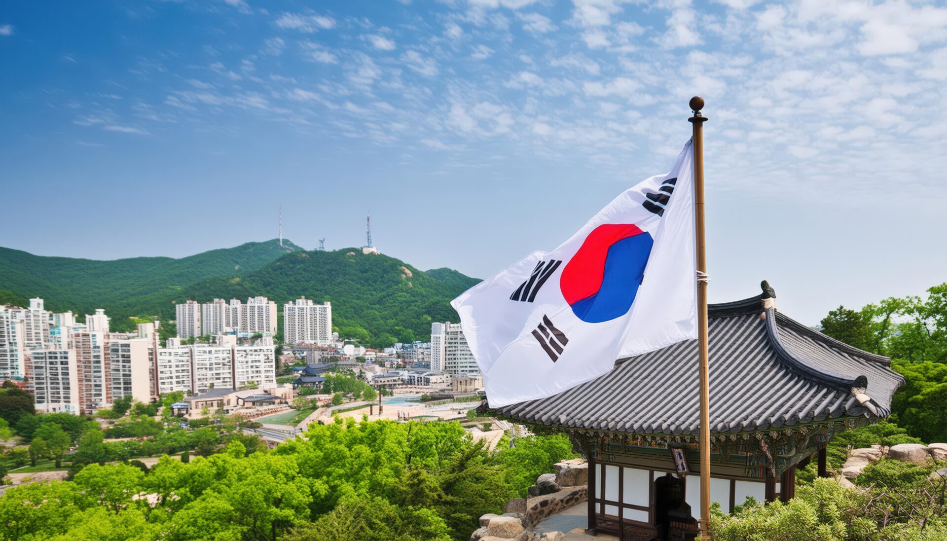 都市風景と太極旗