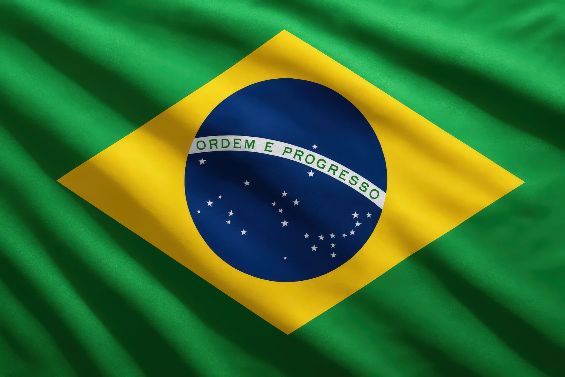 風にたなびくブラジル国旗のクローズアップ