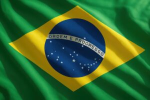 光を受けて美しく揺れるブラジル国旗のクローズアップ