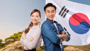 太極旗と笑顔のカップル