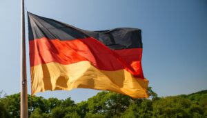 ドイツの国旗と青空の風景