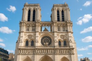 晴天に映えるノートルダム大聖堂の正面外観