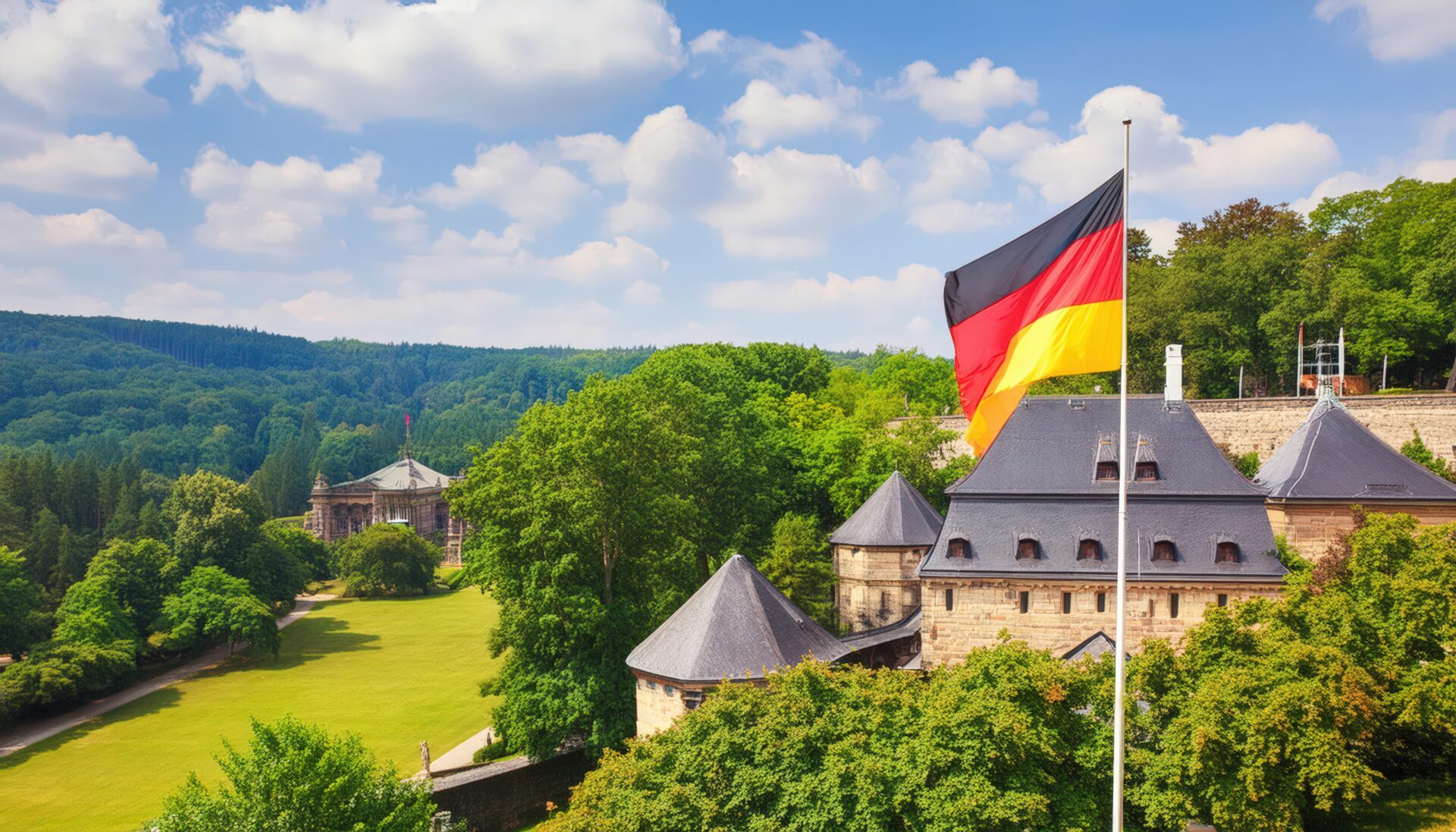 城とドイツの国旗