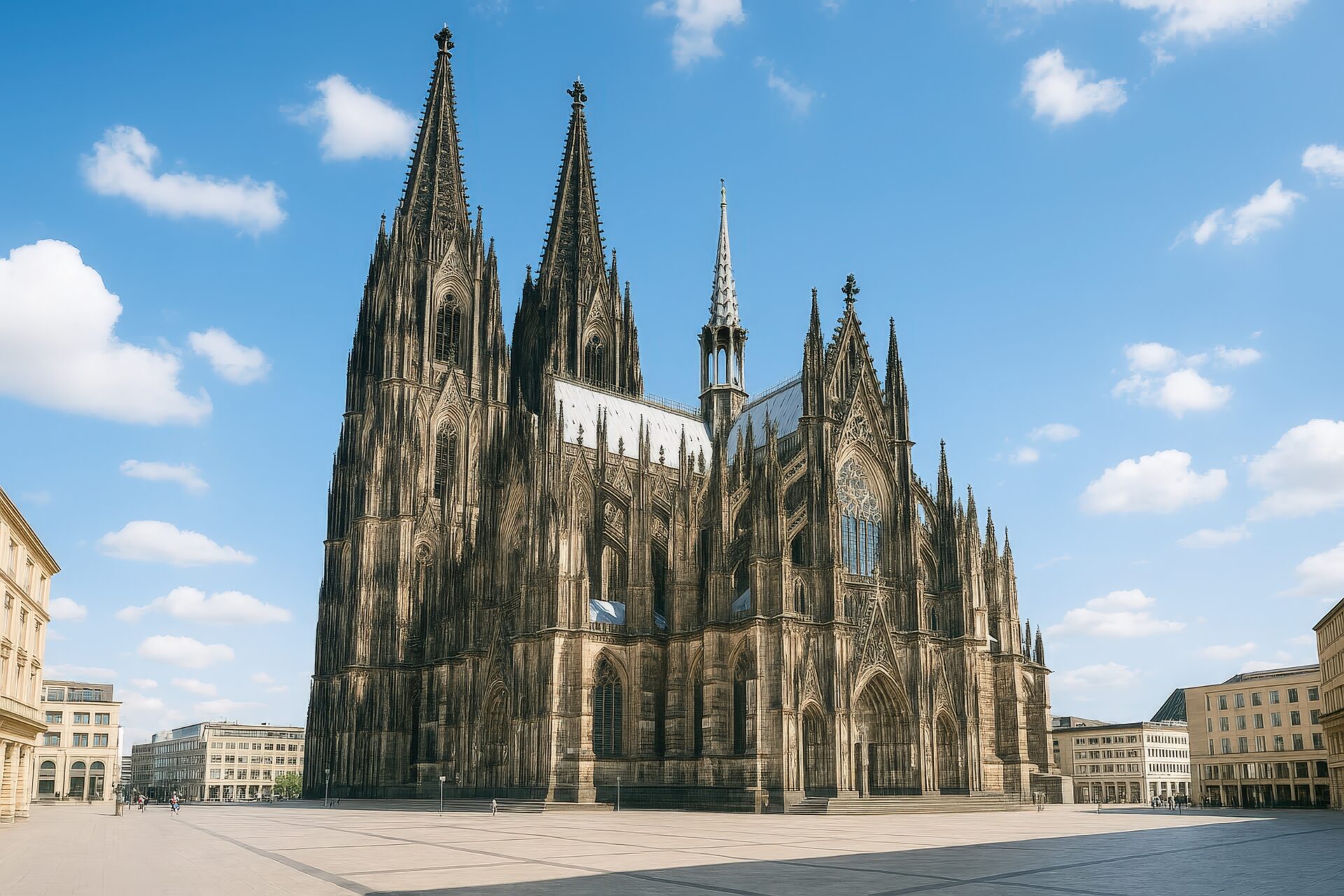 青空の下にそびえるケルン大聖堂の外観全景