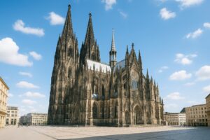 青空の下にそびえるケルン大聖堂の外観全景