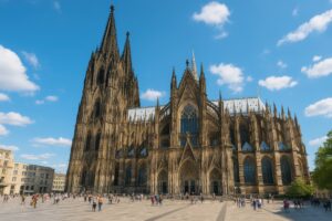 広場に集まる観光客とケルン大聖堂の風景