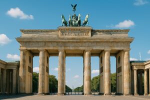 ブランデンブルク門の正面を晴天の下で撮影した風景