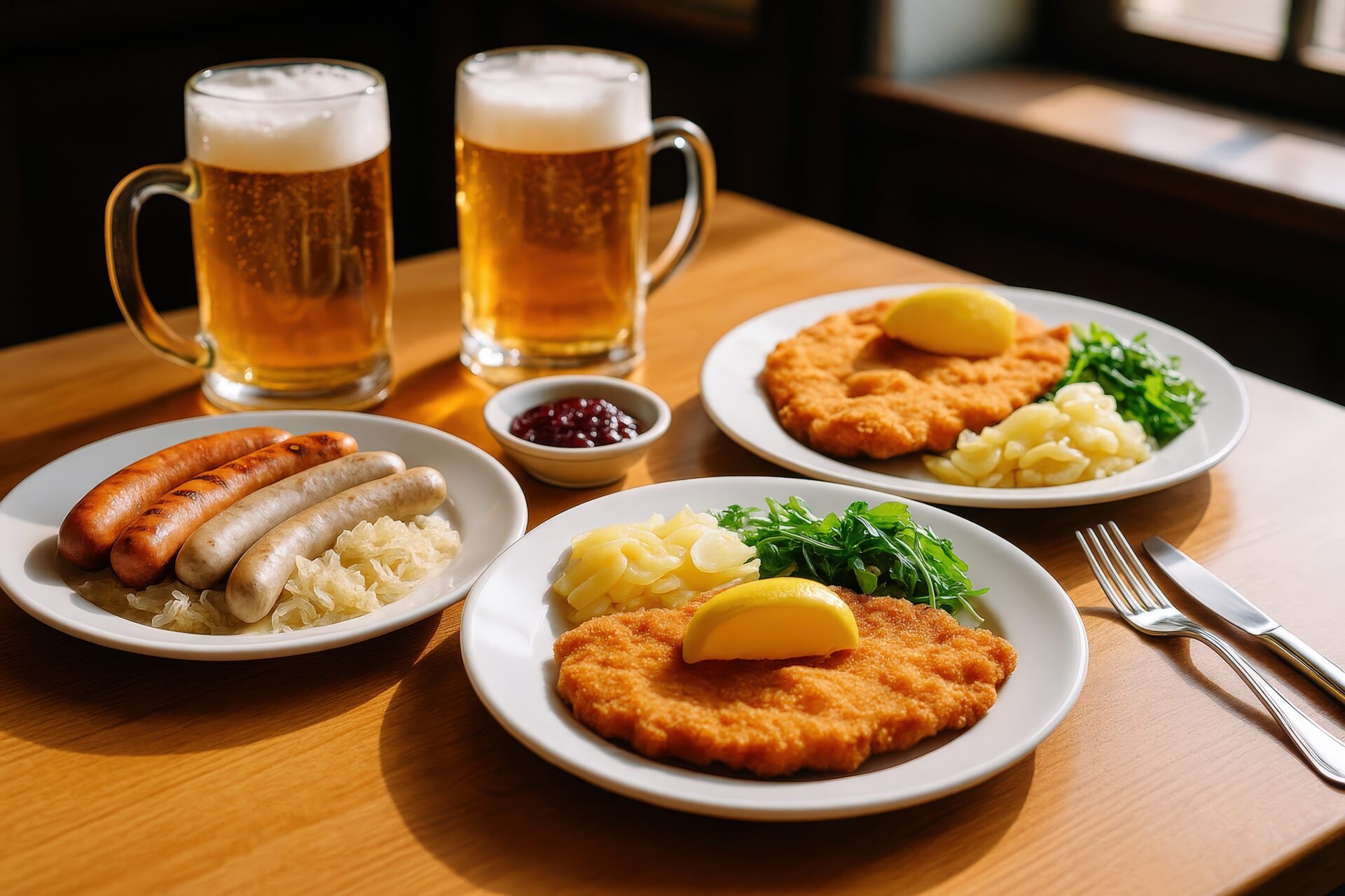 ビールとソーセージとシュニッツェルのドイツ料理セット