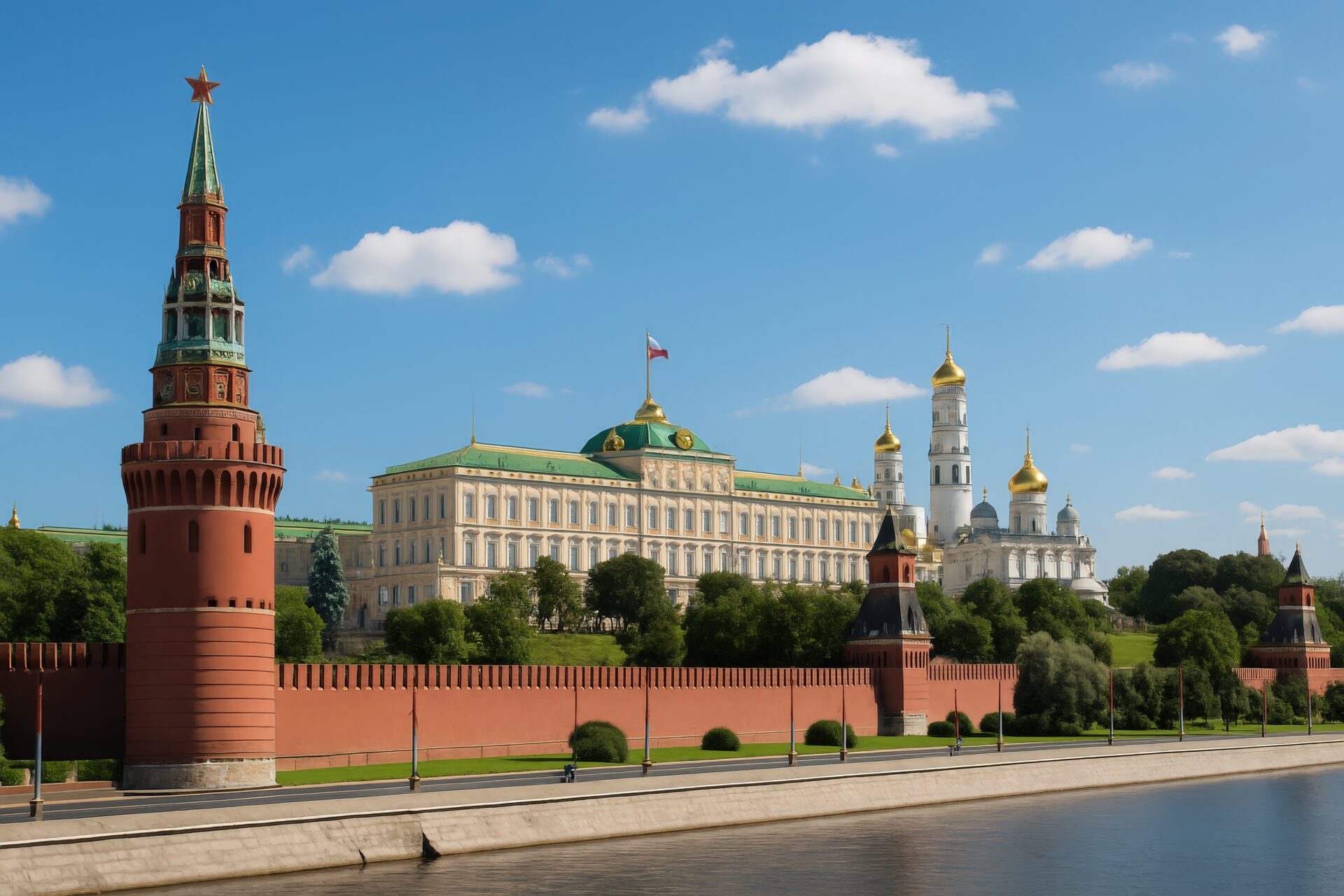 モスクワ川沿いから見たクレムリン宮殿と塔の風景