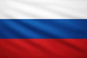 風になびくロシア国旗のクローズアップ