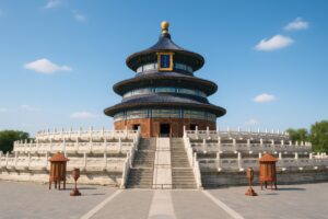 天壇の祈年殿を正面から捉えた青空の風景