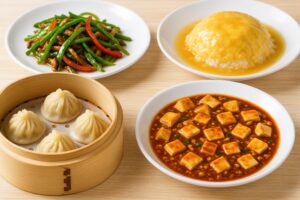 中華定食の一汁三菜と小籠包の盛り合わせ