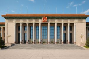 正面から見た人民大会堂の荘厳な建築