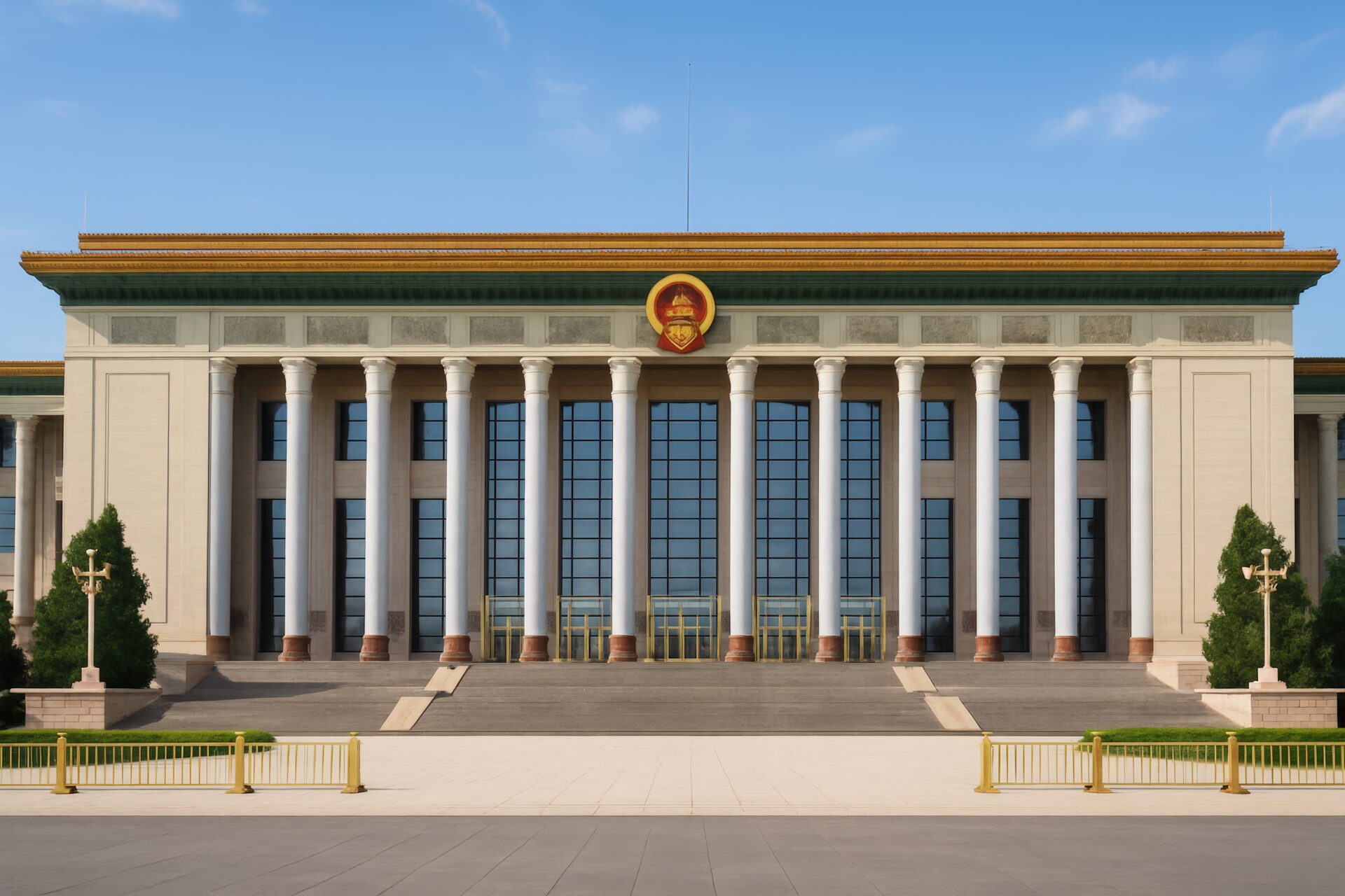 人民大会堂の外観と整然とした広場